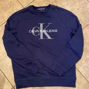 Calvin Klein jeans sweatshirt navy blue gray crewneck warm designer cotton